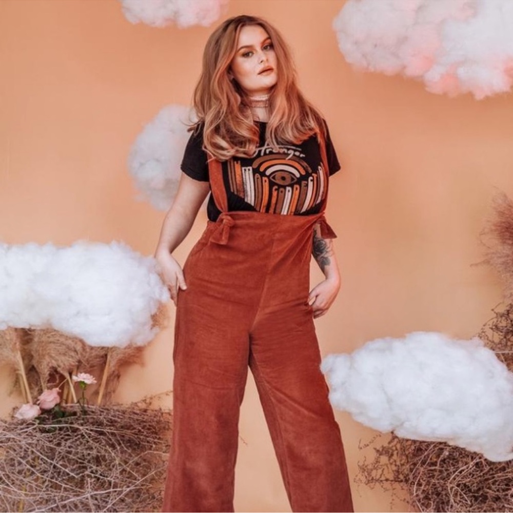 DAZEY LA Suspenderalls Micro Corduroy Wide Leg Overall Jumpsuit in Clay